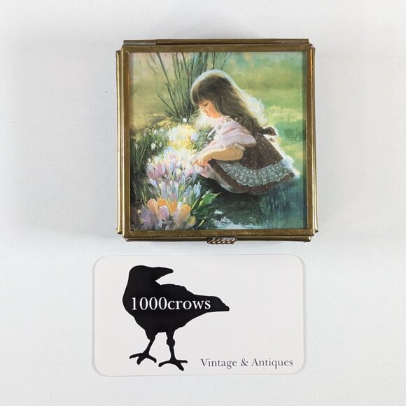 1990s Glass and brass trinket box handcrafted Via Vermont Mexico jewelry box - Picture 11 of 11